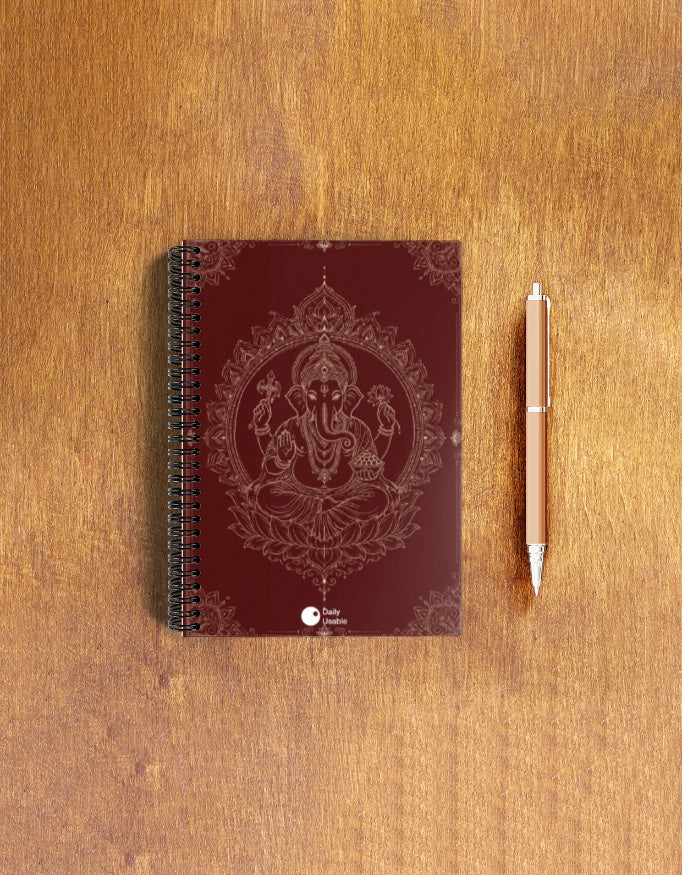 Premium maroon and gold Lord Ganesha mandala notepad